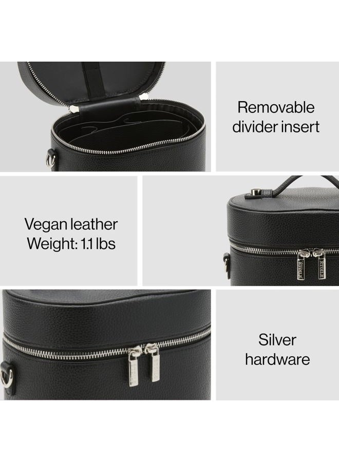 ETOILE Oval Toiletry Case - Travel Makeup Bag Organizer with Shoulder Strap and Removable Divider, Black, Mini Cosmetic Travel Case - Image 2