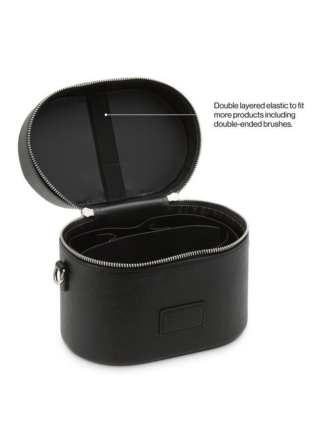 ETOILE Oval Toiletry Case - Travel Makeup Bag Organizer with Shoulder Strap and Removable Divider, Black, Mini Cosmetic Travel Case - Image 4