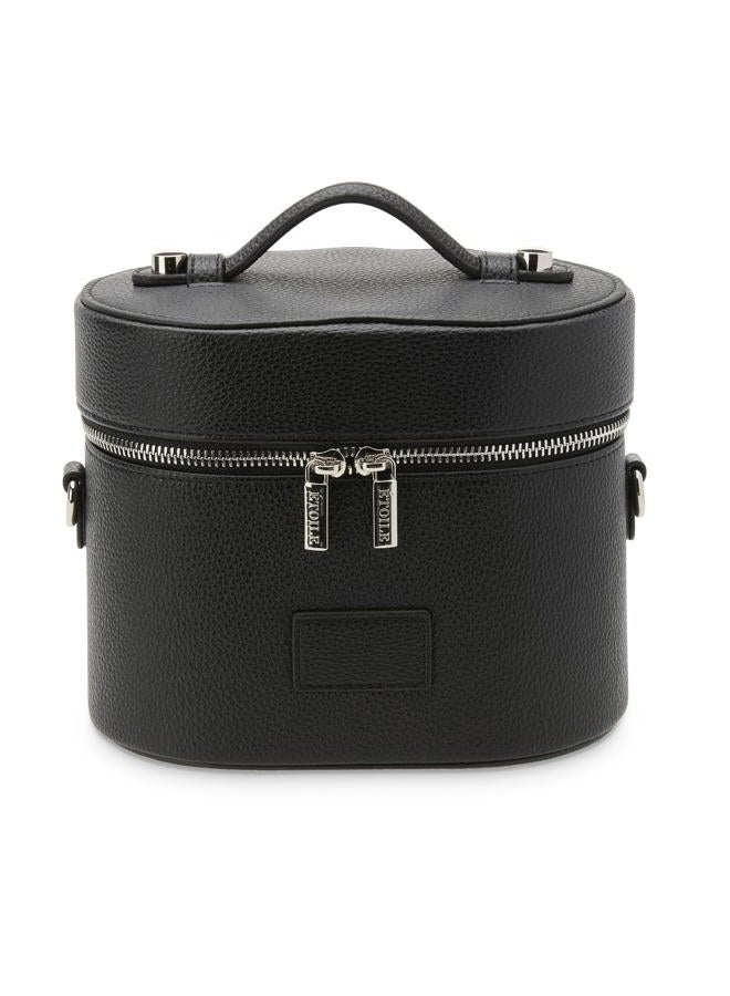 ETOILE Oval Toiletry Case - Travel Makeup Bag Organizer with Shoulder Strap and Removable Divider, Black, Mini Cosmetic Travel Case - Image 1