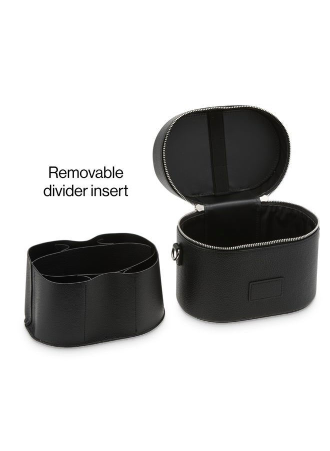 ETOILE Oval Toiletry Case - Travel Makeup Bag Organizer with Shoulder Strap and Removable Divider, Black, Mini Cosmetic Travel Case - Image 3