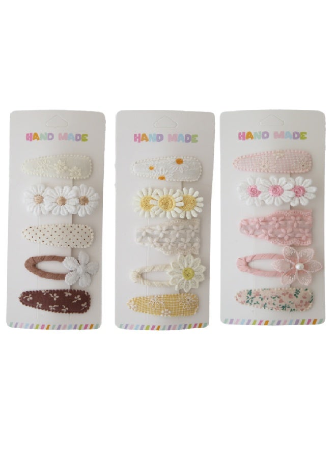 مجموعة مشابك شعر زهرة للأطفال، مجموعة دبوس شعر زهرة بوليستر bb، إكسسوارات الشعر للطفلة، 3 حزم/15 قطعة - Image 1