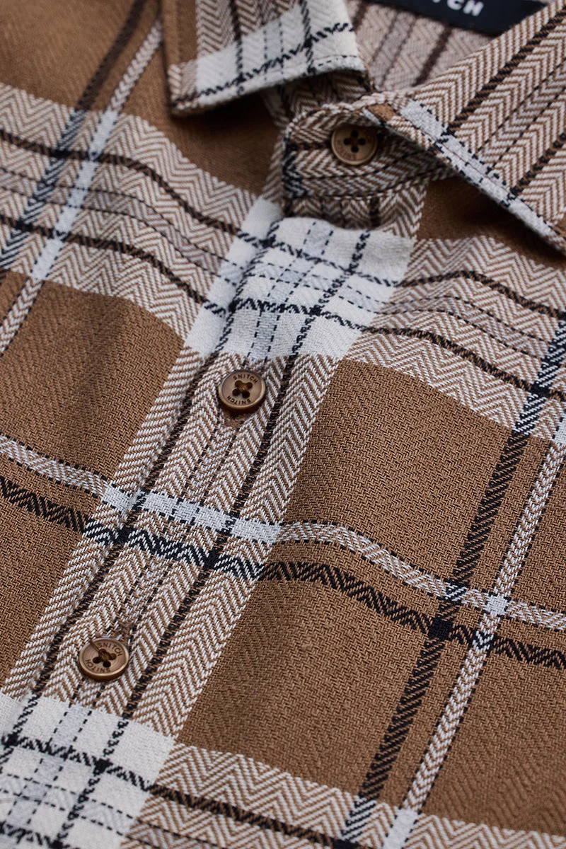 SNITCH Brown Checkered Long Sleeve Slim Fit Casual Shirt