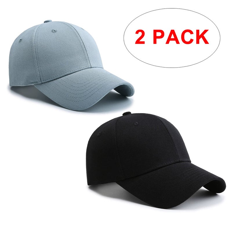 PFFY 2 Packs Baseball Cap Golf Dad Hat for Men and Women Hat Black+BluishGrey - Image 2