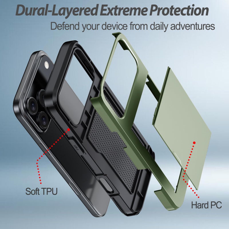 Benbenjaytek for iPhone 17 Pro Max Wallet Case with Card Holder + 2 Tempered Glass Screen Protector Protective Shockproof Hidden Card Slot Slim Case Women Men for iPhone 17 Pro Max 6.9â€³(Deep Green) - Image 2