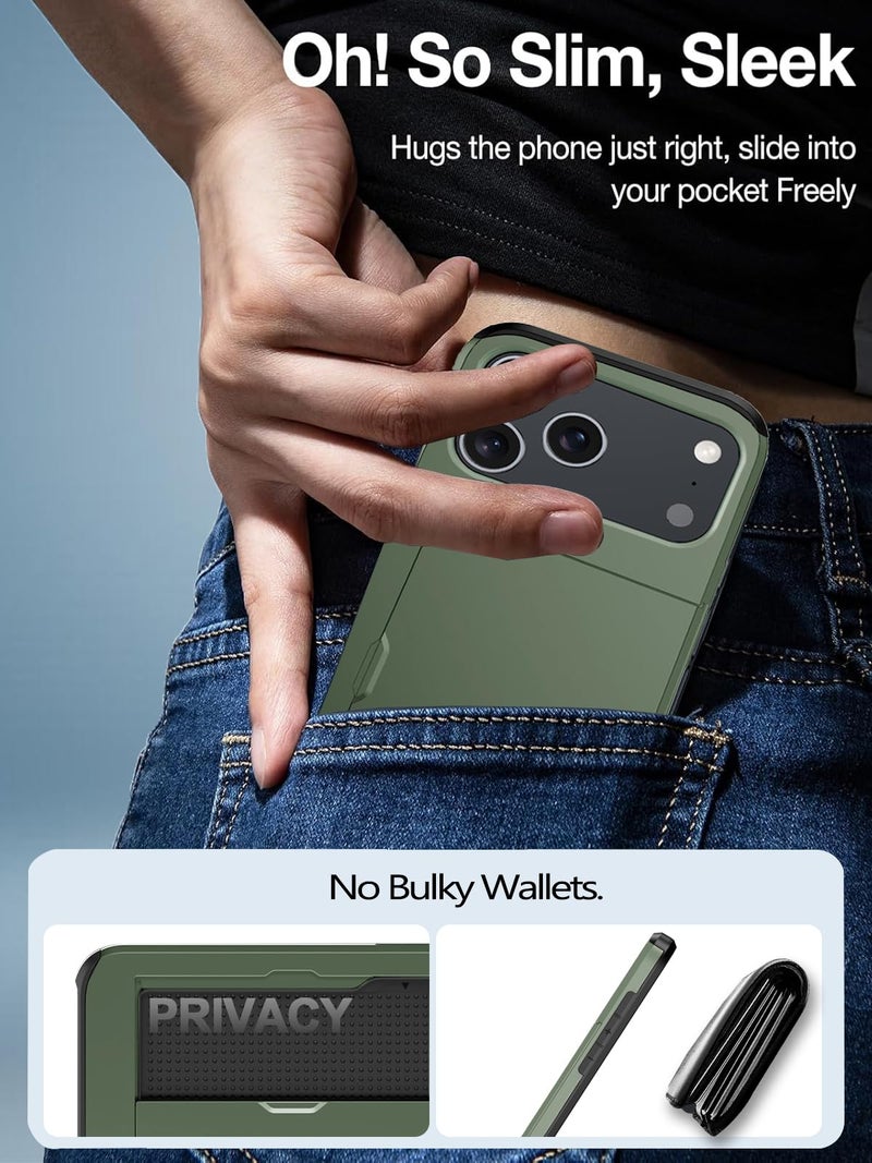 Benbenjaytek for iPhone 17 Pro Max Wallet Case with Card Holder + 2 Tempered Glass Screen Protector Protective Shockproof Hidden Card Slot Slim Case Women Men for iPhone 17 Pro Max 6.9â€³(Deep Green) - Image 4