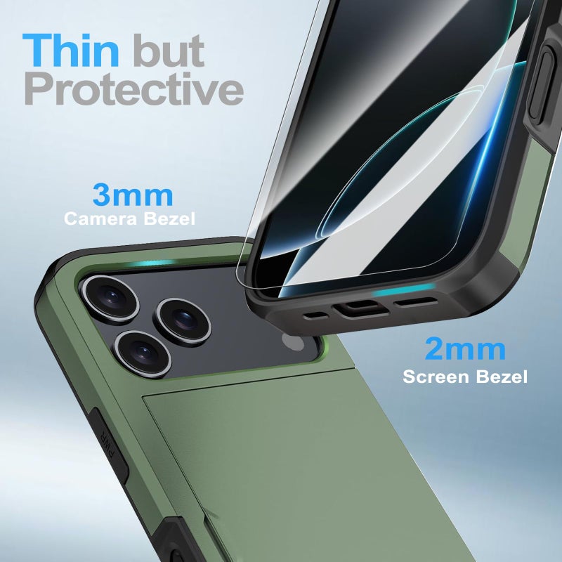 Benbenjaytek for iPhone 17 Pro Max Wallet Case with Card Holder + 2 Tempered Glass Screen Protector Protective Shockproof Hidden Card Slot Slim Case Women Men for iPhone 17 Pro Max 6.9â€³(Deep Green) - Image 5