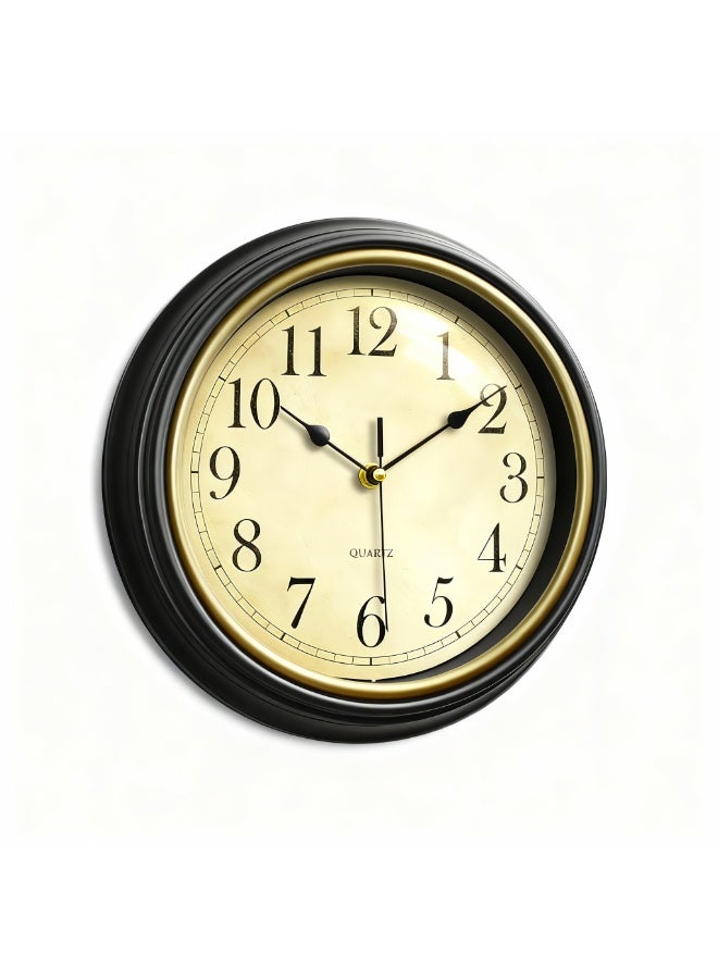 Wall Clock Without Ticking Sounds with Silent Vintage Quartz Clock Battery Operated Easy to Read for Room Home Kitchen Bedroom Office School Decoration (Black) - Image 1