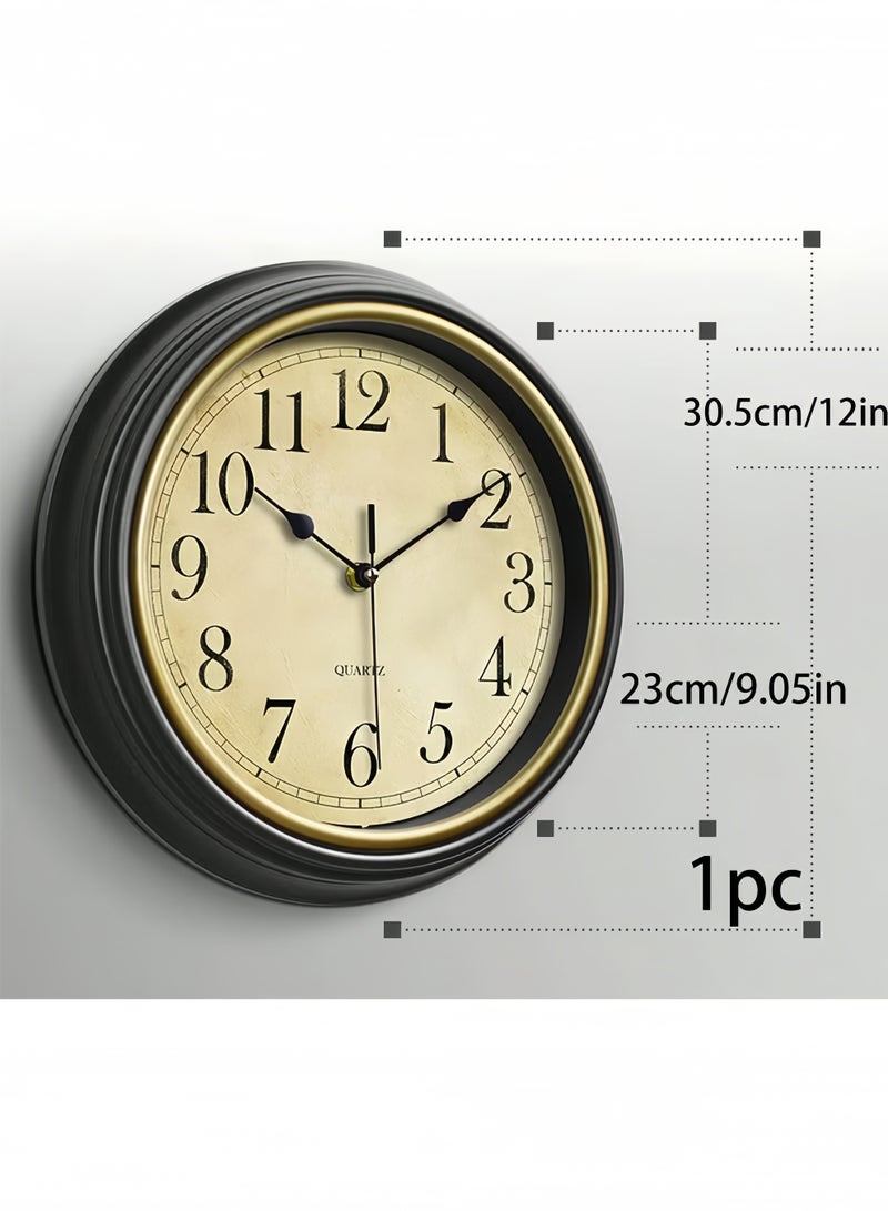 Wall Clock Without Ticking Sounds with Silent Vintage Quartz Clock Battery Operated Easy to Read for Room Home Kitchen Bedroom Office School Decoration (Black) - Image 2