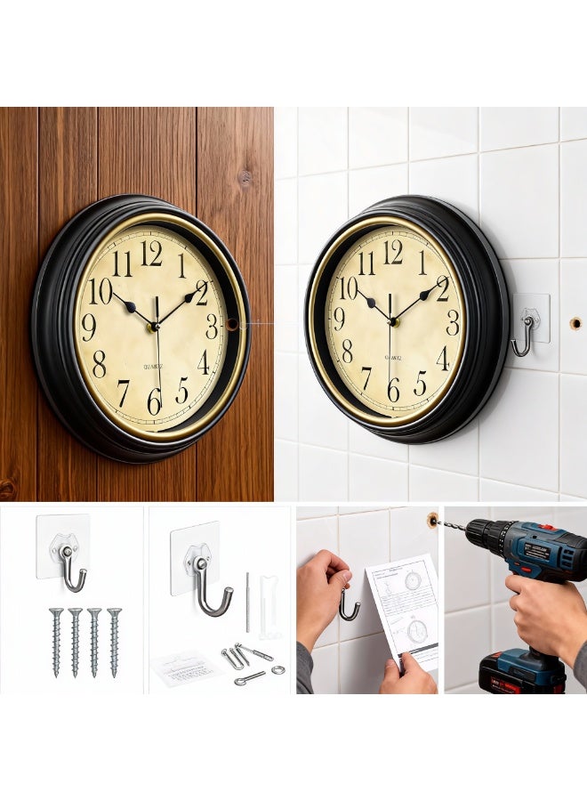 Wall Clock Without Ticking Sounds with Silent Vintage Quartz Clock Battery Operated Easy to Read for Room Home Kitchen Bedroom Office School Decoration (Black) - Image 5
