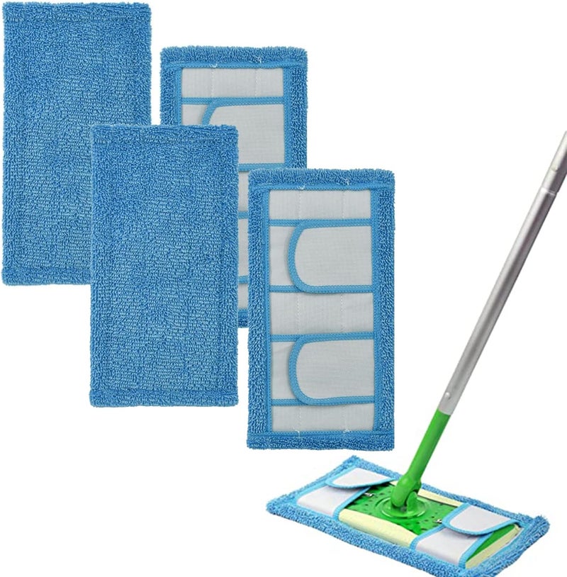 إكسفور وسادات ممسحة من الألياف الدقيقة لـ Swiffer Sweeper وجميع الممسحات المسطحة مقاس 10-12 بوصة، وسادات تنظيف قابلة لإعادة الاستخدام متينة للتنظيف الرطب والجاف لجميع حشوات المنظفات القابلة للغسل للأرضيات الصلبة (4 قطع) - Image 1