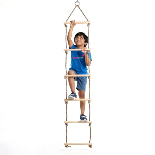 Shopster Climbing Rope Ladder Indoor/Outdoor 6.5 Ft Wooden Children Climbing Swing Kids Sports Toys pe Rope rungs Sports for Active Outdoor Play Equipment (6 Rungs)- Multi Color - Image 1