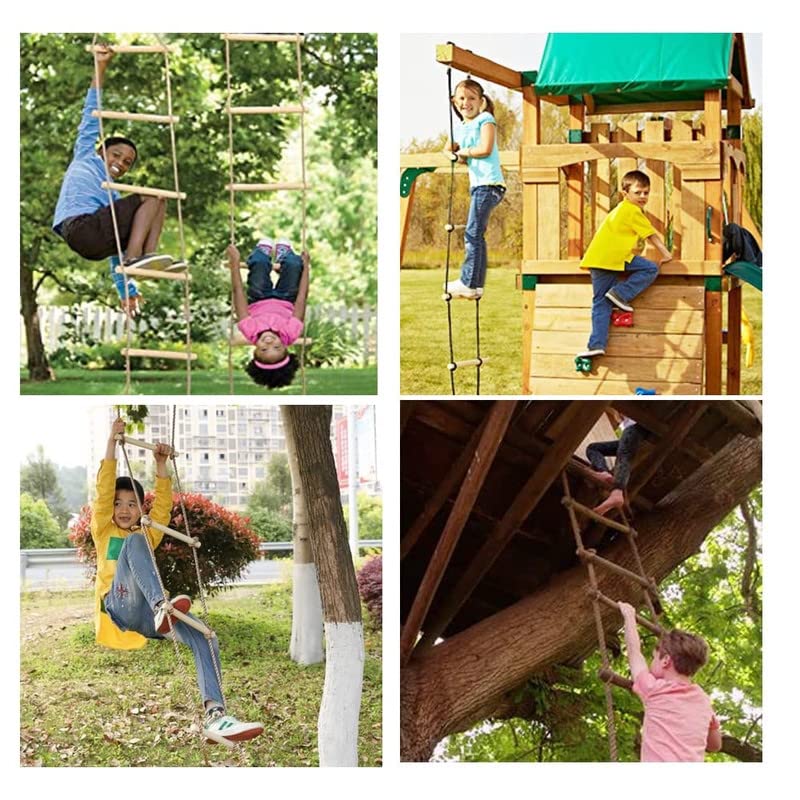 Shopster Climbing Rope Ladder Indoor/Outdoor 6.5 Ft Wooden Children Climbing Swing Kids Sports Toys pe Rope rungs Sports for Active Outdoor Play Equipment (6 Rungs)- Multi Color - Image 3