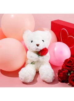 Civaner Christmas Plush Stuffed Animal Bear With Rose Funny Cute Stuffed Animal Plush Gifts For Kids Toddler Girlfriend Xmas Valentine'S Day, 11.8 Inches  - Image 2