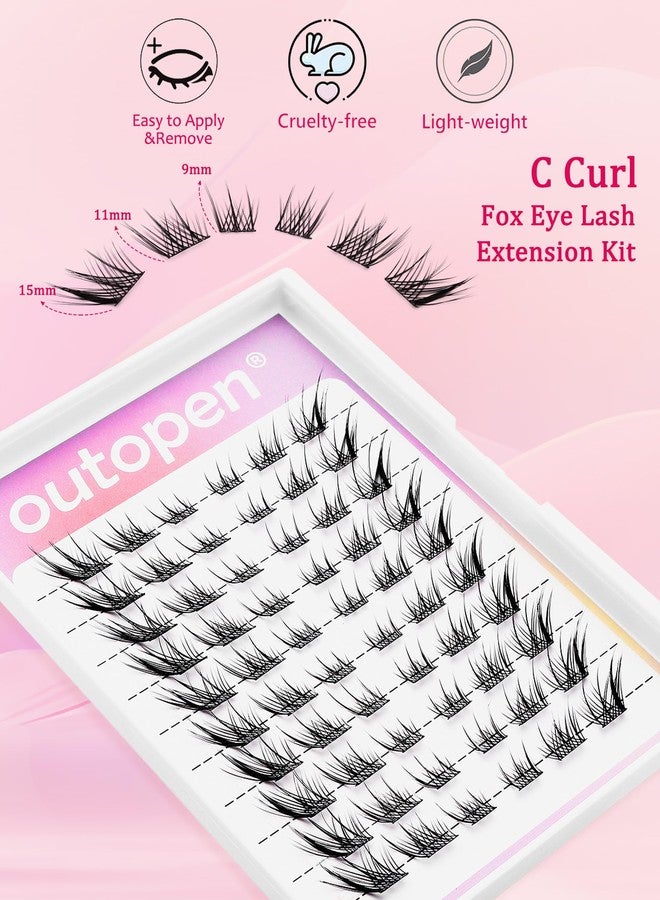 outopen Manga Lash Clusters Fox Eye Lashes DIY Lash Extension Kit Left & Right C Curl Lash Clusters Natural Wispy Fairy Lash Clusters Kit with Lash Bond and Seal Tweezers - Image 3
