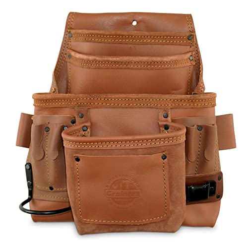 Graintex PS1980 10 Pocket Nail Tool Pouch Tan Color Industrial Grade Leather for Handyman Constructors Plumbers Electrician