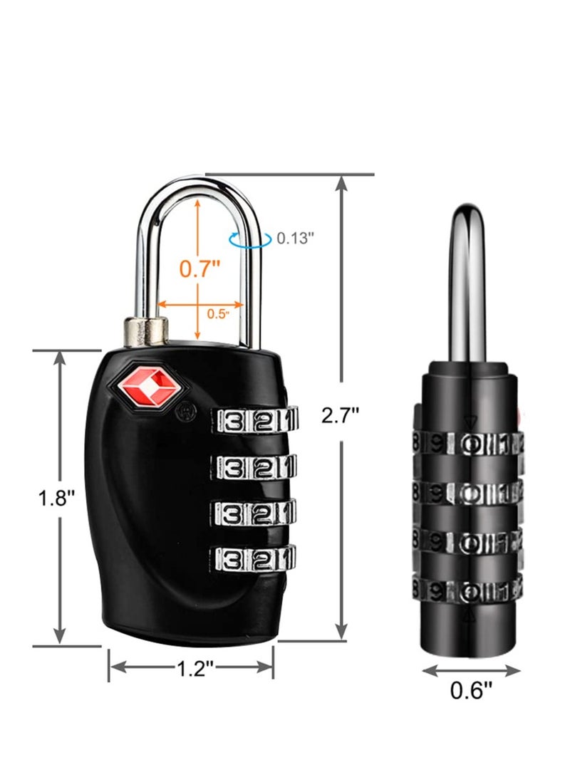 TSA Approved Luggage Locks with 4 Digit Combination Padlock Waterproof Resettable for Travel, Suitcases, Baggage, Gym, Lockers (Black, 2 Pack) - Image 3