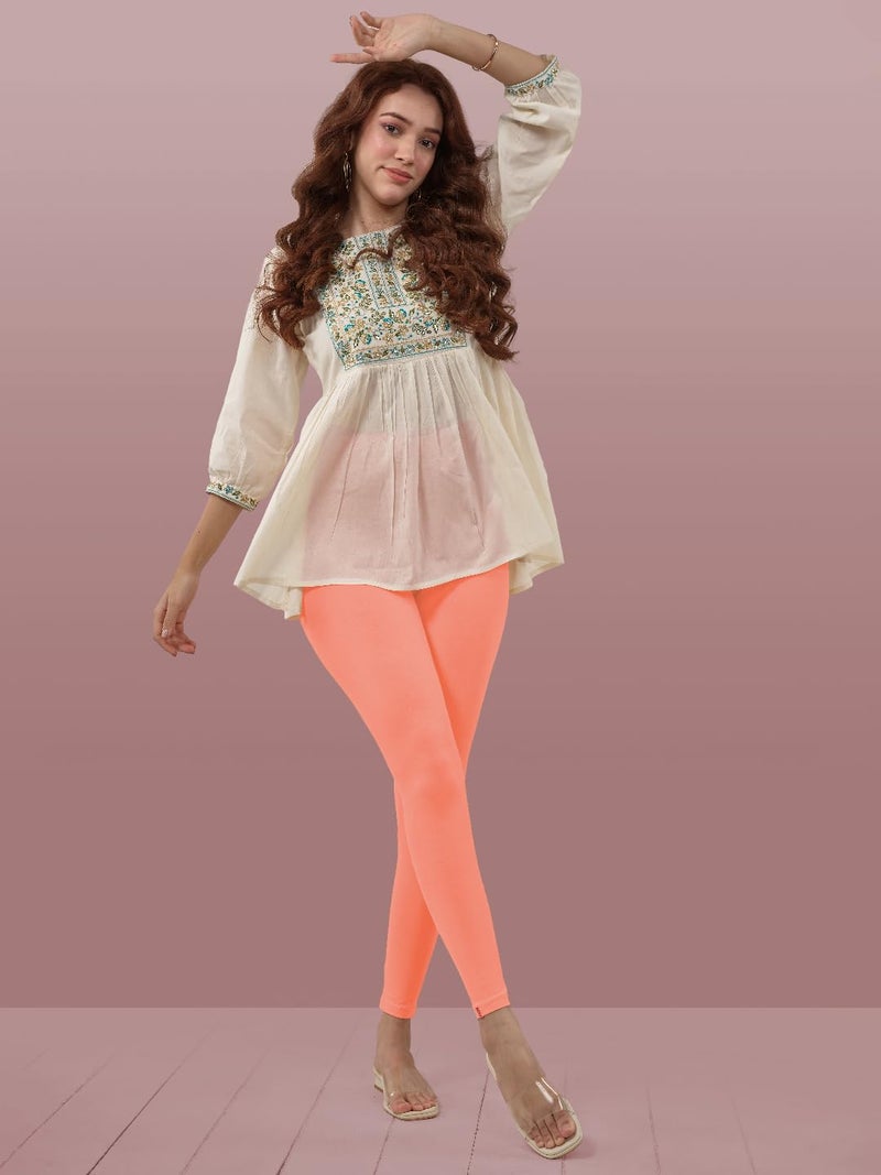 Lyra Women Solid Premium Cotton Ankle Length Leggings | Mid-Waist | Fashionwear - Image 5