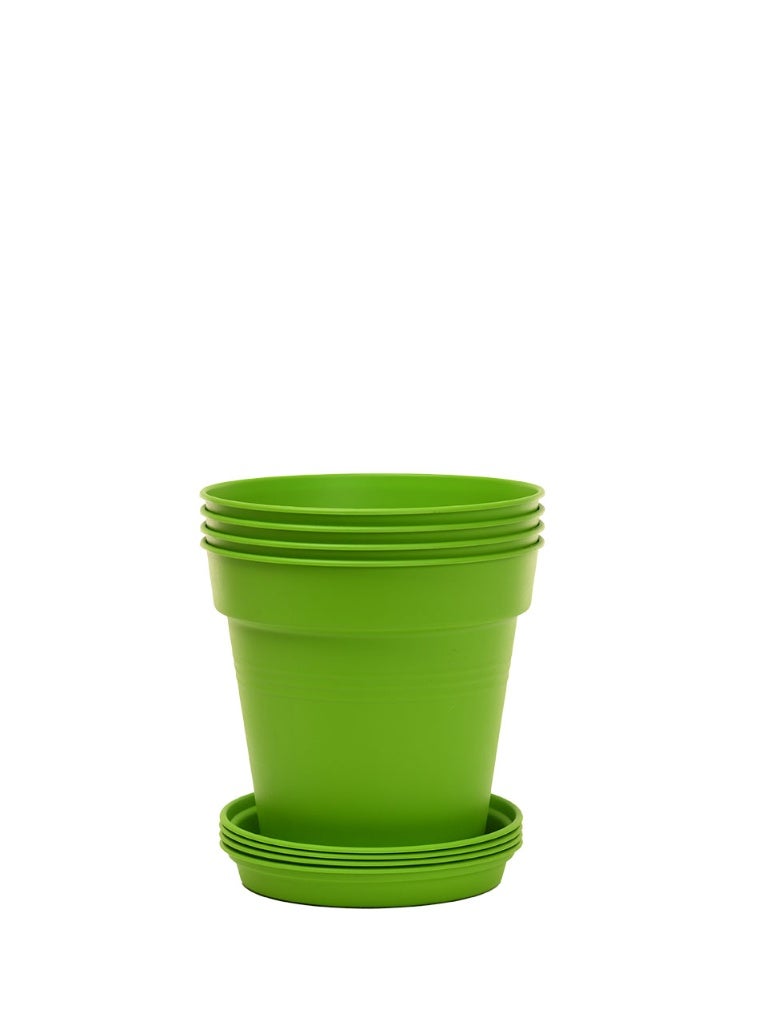 Mintra Round Flower Pot Planters X-Small - Pack of 4 with bottom tray - Plastic | Color - Light Green | Size - 11x11x10cm | Asthetically Decorate Your Terrace, Garden or Patio. Ideal for outdoor or indoors - Image 1