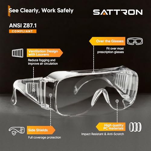 SATTRON Clear Safety Glasses Over Eyeglasses 12 PACK ANSI Z871 Impact Resistant Wide Vision Fits Over Most Prescription Glasses DustChemical Splash Proof Lightweight Protective Eyewear for Men Women - Image 3