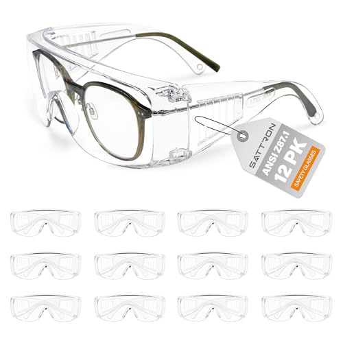 SATTRON Clear Safety Glasses Over Eyeglasses 12 PACK ANSI Z871 Impact Resistant Wide Vision Fits Over Most Prescription Glasses DustChemical Splash Proof Lightweight Protective Eyewear for Men Women - Image 1