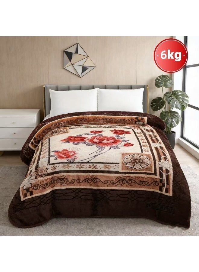 Bleco Luxury 6kg Large and Thick Double Blanket, Size 240x220cm, Double-Layer Comfortable and Warm Winter Blanket, Flush Floral Design Bedding Cover, Suitable for Dormitories, Offices, Sofas, Living Rooms and Bedrooms, High-Quality Home Decor Gift, Bed Blanket Companions. (Brown) - Image 1