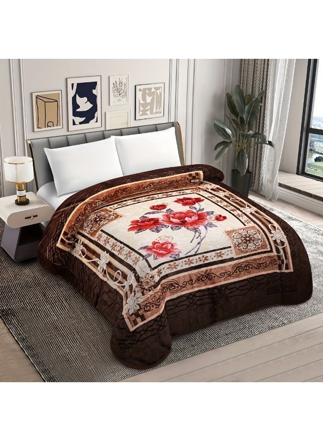 Bleco Luxury 6kg Large and Thick Double Blanket, Size 240x220cm, Double-Layer Comfortable and Warm Winter Blanket, Flush Floral Design Bedding Cover, Suitable for Dormitories, Offices, Sofas, Living Rooms and Bedrooms, High-Quality Home Decor Gift, Bed Blanket Companions. (Brown) - Image 2