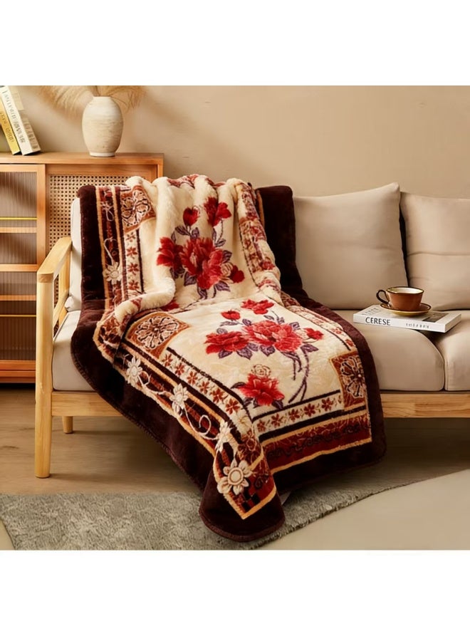 Bleco Luxury 6kg Large and Thick Double Blanket, Size 240x220cm, Double-Layer Comfortable and Warm Winter Blanket, Flush Floral Design Bedding Cover, Suitable for Dormitories, Offices, Sofas, Living Rooms and Bedrooms, High-Quality Home Decor Gift, Bed Blanket Companions. (Brown) - Image 3