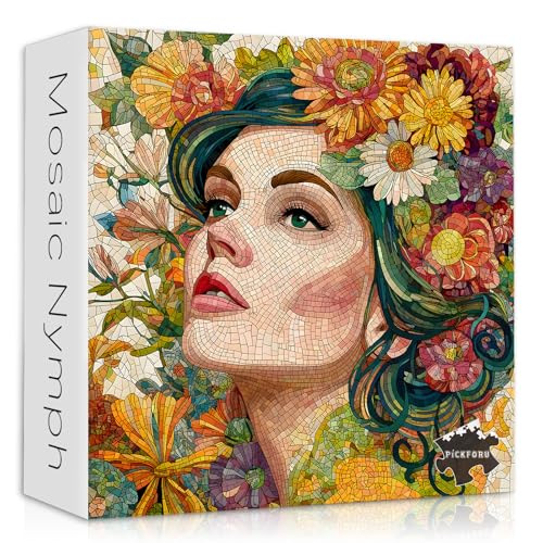 PICKFORU Mosaic Flower Woman Puzzles for Adults 1000 Pieces Lady with Floral Plant Hard Difficult Jigsaw Puzzle Colorful Aesthetic Art Impossible Challenging Puzzles for Adults - Image 1
