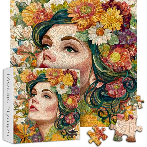 PICKFORU Mosaic Flower Woman Puzzles for Adults 1000 Pieces Lady with Floral Plant Hard Difficult Jigsaw Puzzle Colorful Aesthetic Art Impossible Challenging Puzzles for Adults - Image 5