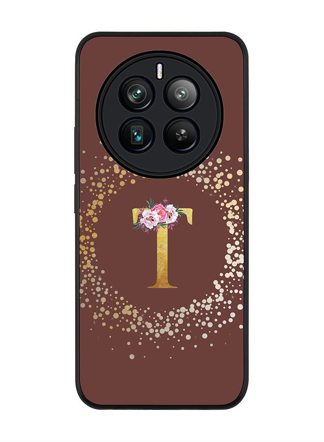 Stylizedd Rugged Black edge case for Realme 12 Pro / Realme 12 Pro Plus 5G, Slim fit Custom Monogram Initial Letter Floral Pattern Alphabet-T (Brown ) - Image 1