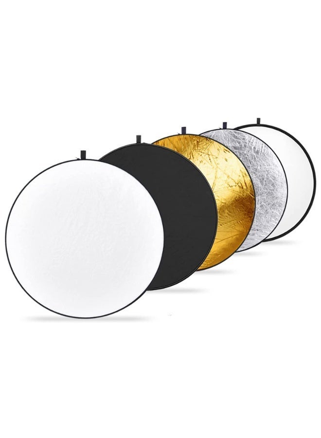43 Inch/110 Centimeter Light Reflector Light Diffuser 5 in 1 Collapsible Multi Disc with Bag - Translucent, Silver, Gold, White, and Black for Studio Photography Lighting and Outdoor Lighting - Image 1