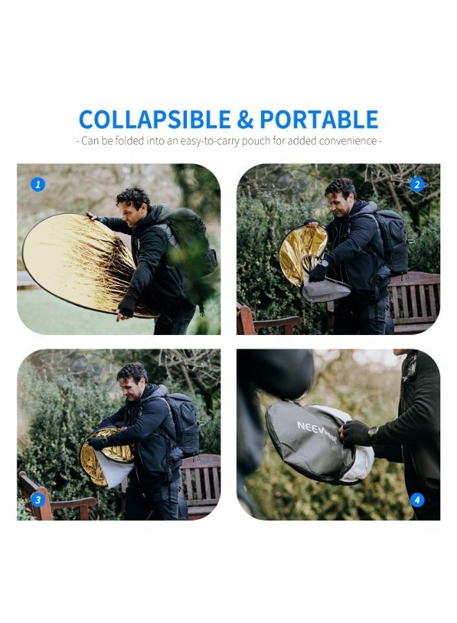43 Inch/110 Centimeter Light Reflector Light Diffuser 5 in 1 Collapsible Multi Disc with Bag - Translucent, Silver, Gold, White, and Black for Studio Photography Lighting and Outdoor Lighting - Image 5