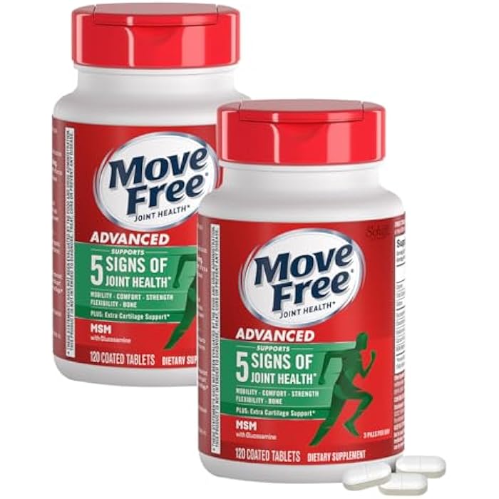 Move Free Advanced Plus MSM Coated Tablets, Joint Health Supplement with Glucosamine and Chondroitin, 120 Count, Pack of 2 - Image 1