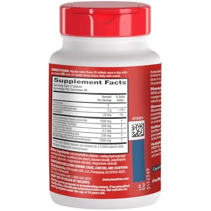 Move Free Advanced Plus MSM Coated Tablets, Joint Health Supplement with Glucosamine and Chondroitin, 120 Count, Pack of 2 - Image 5