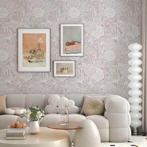 Wudnaye Grey and White Peel and Stick Wallpaper Floral Contact Paper 17 x 1968 Boho Floral Self Adhesive Wallpaper for Bathroom Modern Neutral Removable Wall Paper for Cabinets Vinyl Decorative - Image 3