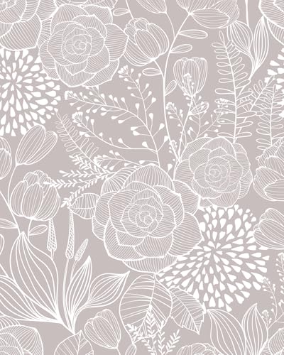 Wudnaye Grey and White Peel and Stick Wallpaper Floral Contact Paper 17 x 1968 Boho Floral Self Adhesive Wallpaper for Bathroom Modern Neutral Removable Wall Paper for Cabinets Vinyl Decorative - Image 1