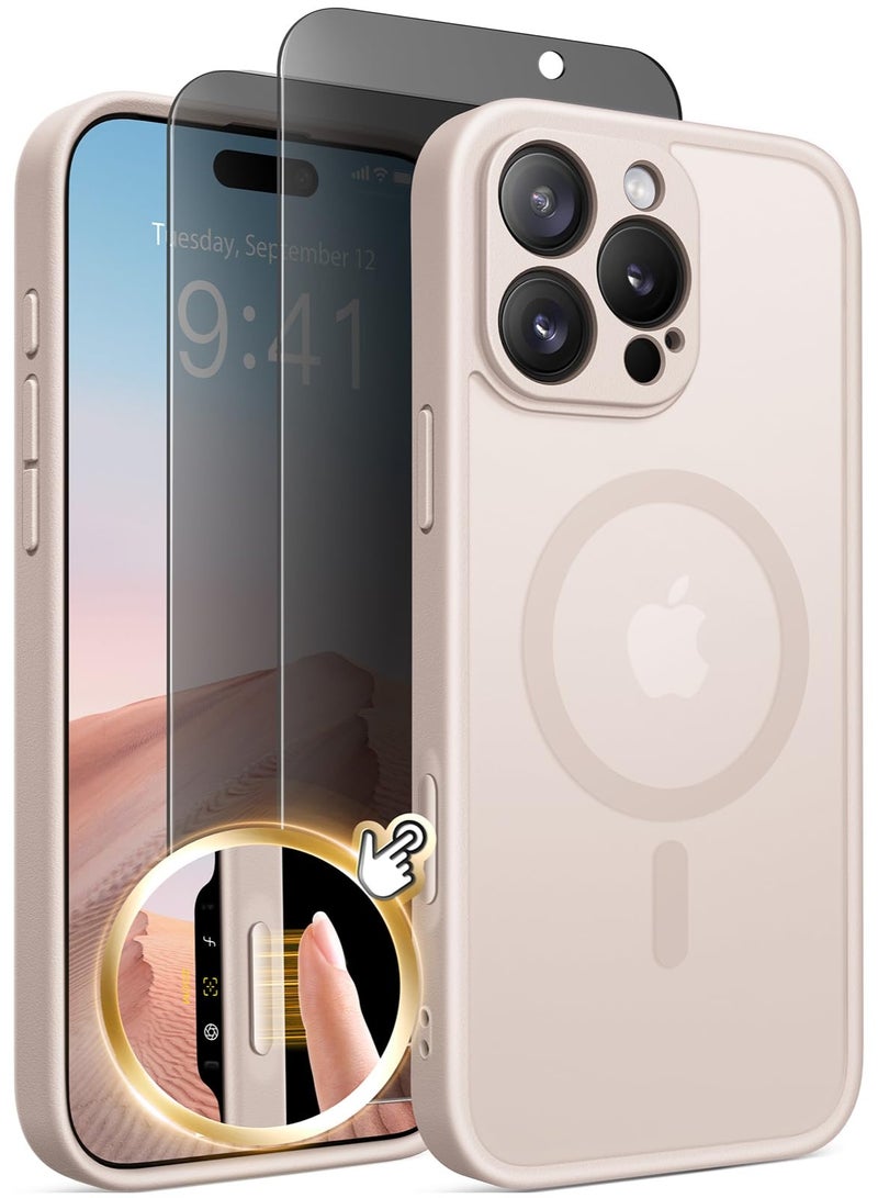 GolbinBox Magnetic for iPhone 16 Pro Case with Camera Control Button,Compatible with MagSafe,[Full Camera Protection][Privacy Screen Protector] Non-Slip Matte Translucent iPhone 16 Pro Phone Cover （Light Brown） - Image 1