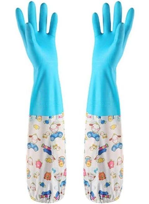 Rubber gloves for household cleaning, a set of wide, padded winter velvet gloves for washing dishes, long, assorted colors