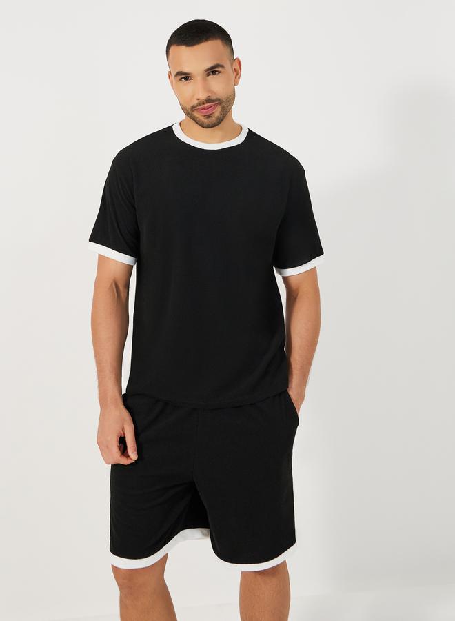 Styli Towel Knit T-Shirt & Contrast Trim Shorts Set  - Image 2