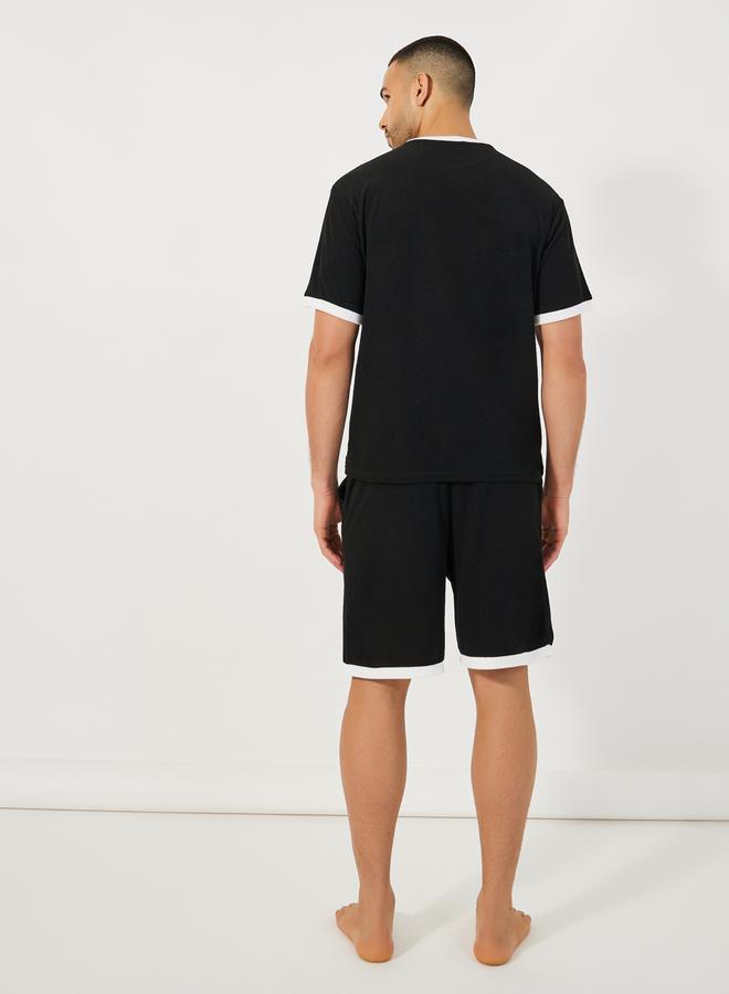 Styli Towel Knit T-Shirt & Contrast Trim Shorts Set  - Image 4