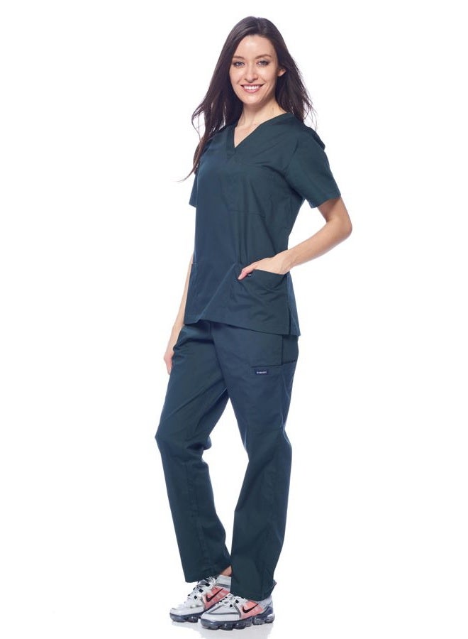 DAGACCI Top and Pants Medical Uniform Scrubs Set for Women and Men, Hunter Green, S - Image 3