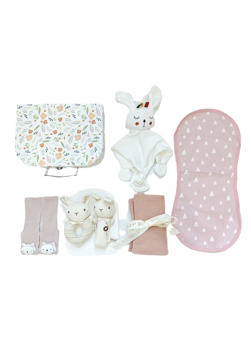 XiuWoo New Baby 7-in-1 Baby Gift Set with Cartoon Security Blanket,Cozy Blanket,Socks and Rattle Toy – Newborn Gift Basket Includes 6 Essentials New Born Baby Gift Box (Rabbit) - Image 2