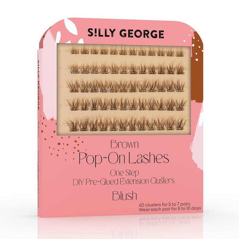 Silly George Pop-On Lashes - DIY 1-Step Pre-Glued Faux Eyelash Clusters, Natural Look Extensions, Light Brown - Blush, 5-7 Pair Set, Pack of 60 Clusters - Image 1