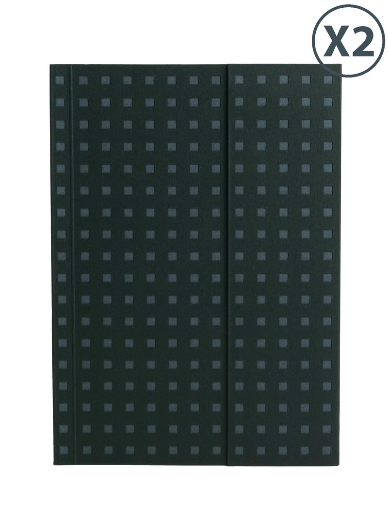 Paper-Oh Quadro Black on Grey B6 Unlined Wrap Closure 112 Pages 100gsm Notebook - Pack of 2 - Image 1