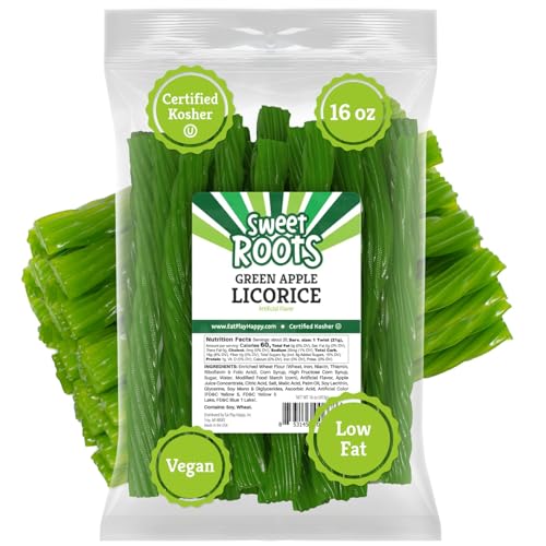 Happy Bites Sweet Roots Green Apple Licorice Twists – Jumbo Soft Licorice Sticks Made with Real Fruit Juice | Gourmet Apple Candy for Snack Lovers | Vegan, Fat-Free, Kosher (16 oz) - Image 1