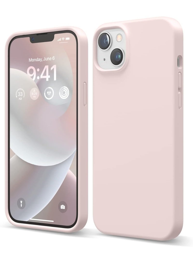 جراب متوافق مع iPhone 14 Plus، [سيليكون سائل مُحسّن] [بطانة ناعمة من الألياف الدقيقة مضادة للخدش] جراب هاتف واقٍ كامل الجسم مقاوم للصدمات لهاتف iPhone 15 Plus، 6.7 بوصة، (وردي رملي)