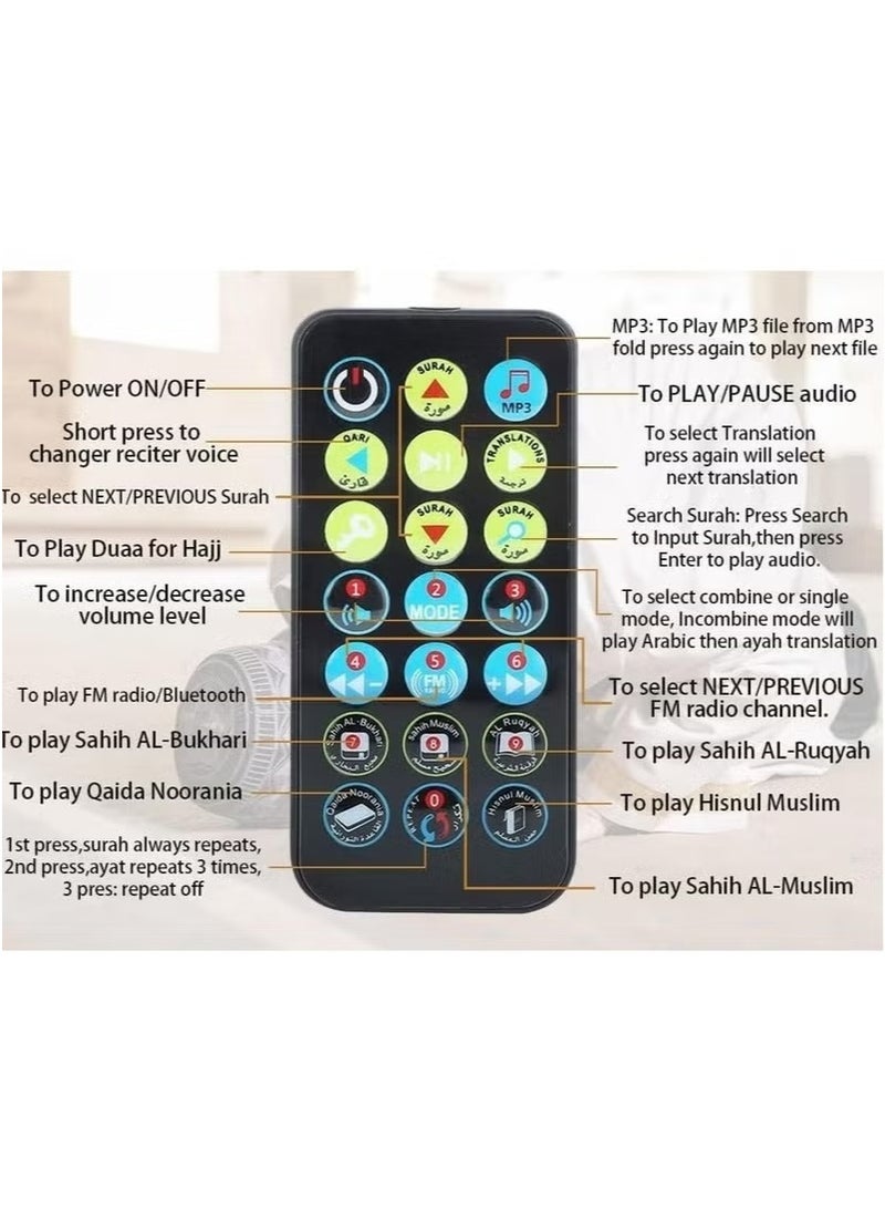 "SQ200 Portable Bluetooth Quran Speaker – 8GB MP3 Player with Remote Control, FM Radio, and Quran Translation (Blue)" - Image 4