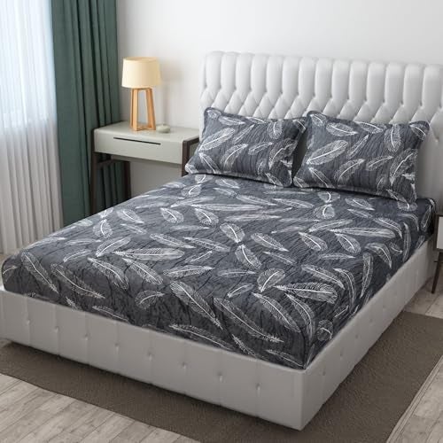 FRESH FROM LOOM Printed Soft Fur Bed Sheet with 2 Pillow Cover,Hypoallergenic Woollen Feel Bedsheet,All Side Elastic Premium Winter King Size Fitted(Size,78"x72"(Fit up to 10 Inch)),200 TC,Multicolor - Image 1
