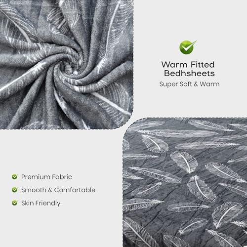 FRESH FROM LOOM Printed Soft Fur Bed Sheet with 2 Pillow Cover,Hypoallergenic Woollen Feel Bedsheet,All Side Elastic Premium Winter King Size Fitted(Size,78"x72"(Fit up to 10 Inch)),200 TC,Multicolor - Image 4