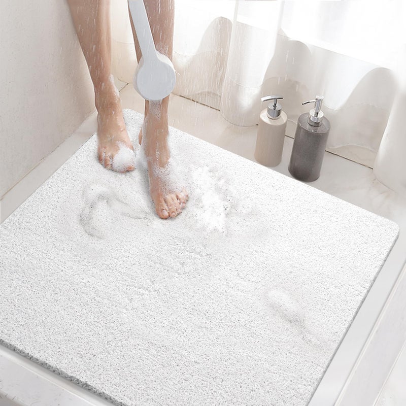HITSLAM Shower mat Non Slip 60 x 60 CM Non Slip Bath Mat with Drain Soft PVC Loofah Shower Bath Mat for Tub Quick Drying Shower Mat for Bathroom White